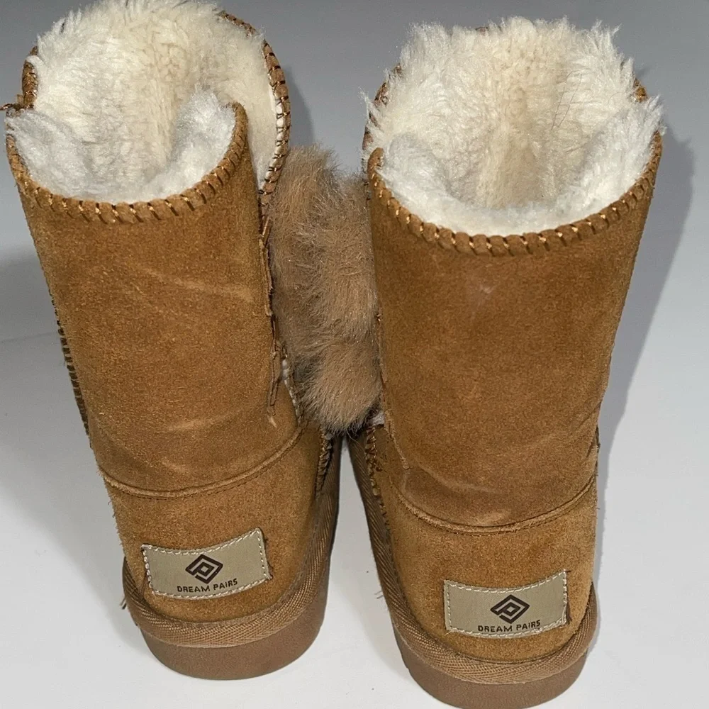 DREAM PAIRS Girls Boots Winter Snow Suede Mid Calf Boots Faux Fur Lined Fuzzy 12